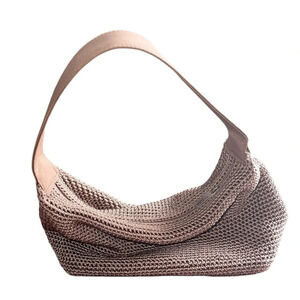The Sak Tan Beige Crochet Woven Hobo Shoulder Bag
